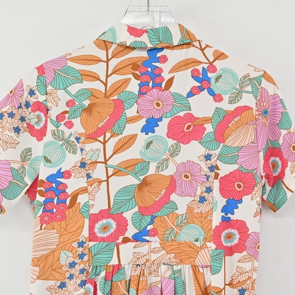 TOLANI Dress Size XXS Retro Tropical Floral Tiered Button Mini Dopamine India‎ - Picture 10 of 12